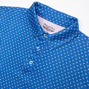 Straight Down Golf Polo Shirt Men's Medium Flamingo Print Wicking Stretch Blue